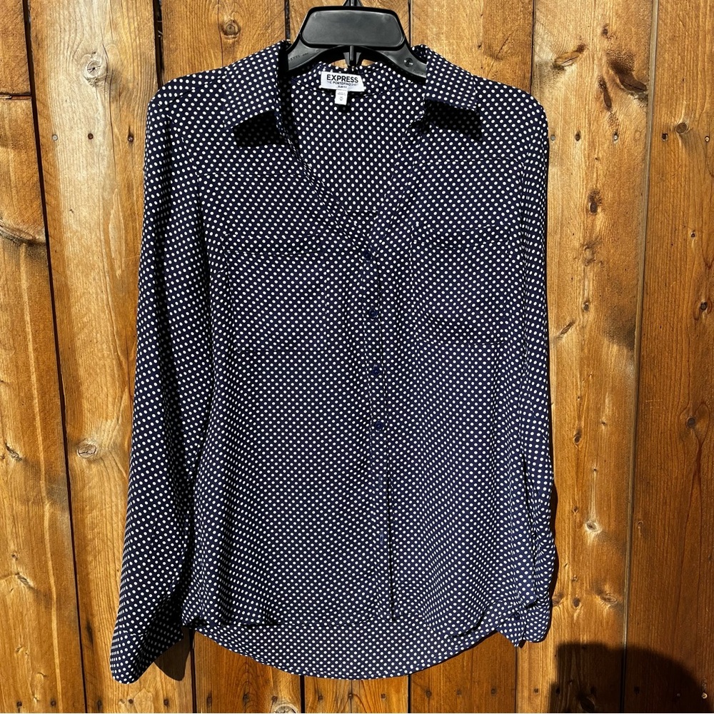 Express Navy Polka Dot womens Shirt